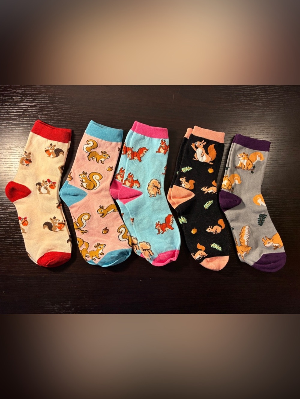 Squirrel Pattern Socks Pink & Blue